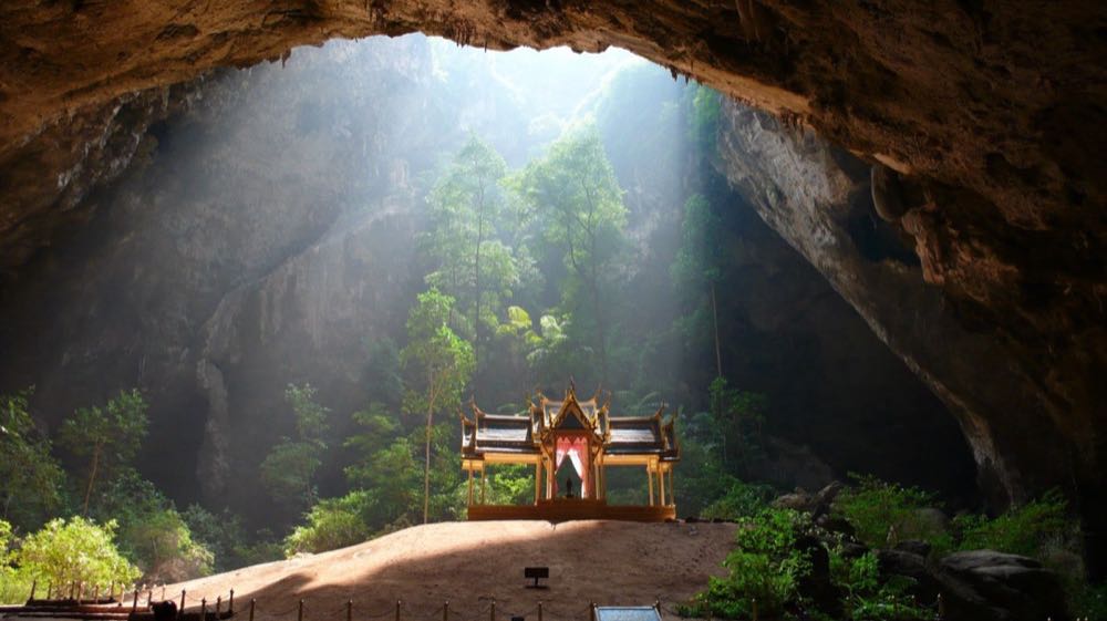 Kuha Karuhas pavilion under the sinkhole light inside Phraya Nakhon Cave