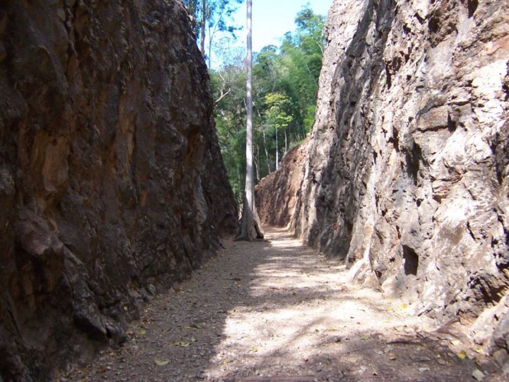 The hand-hewn Hellfire Pass railway cutting