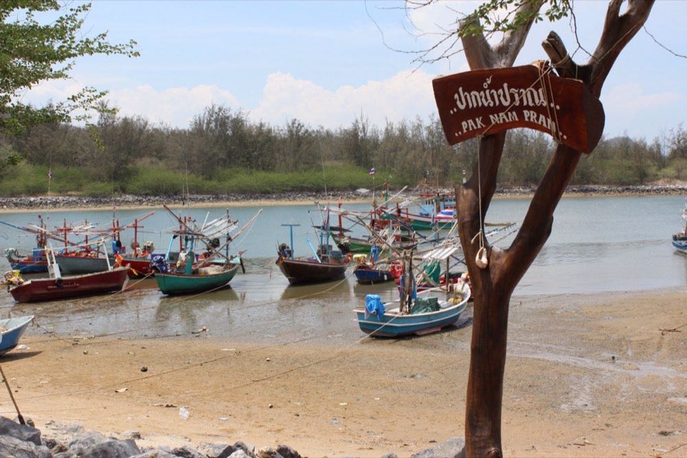 Fishing boats at the Pran River mouth, Pak Nam Pran